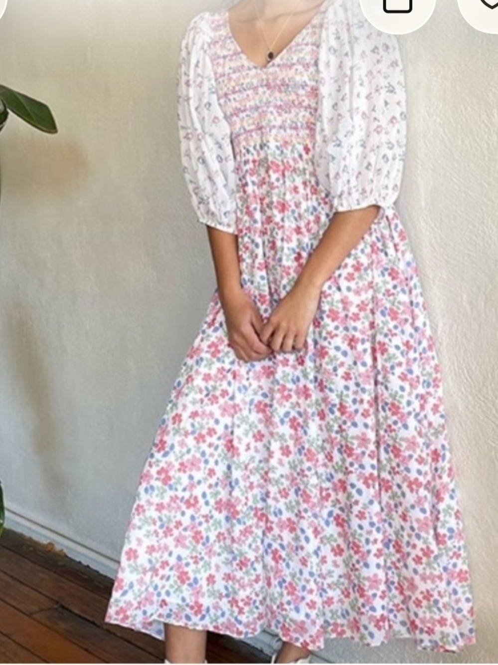 Loveshackfancy Analia Dress Floral Midi Balloon Sleeves Size S